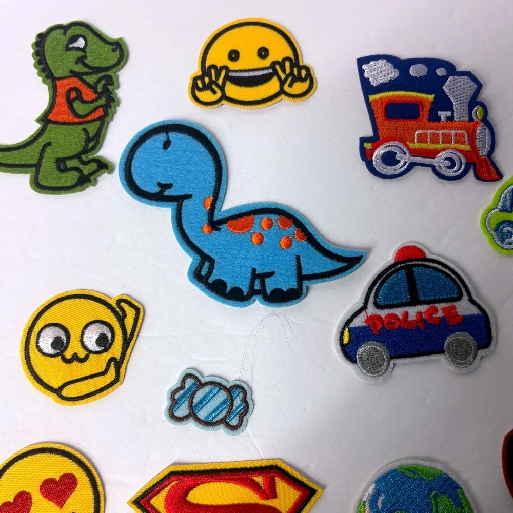 Mixed Iron On Patches Lot Cars Superman Emojis Dinosaurs Vehicles Kids DIY